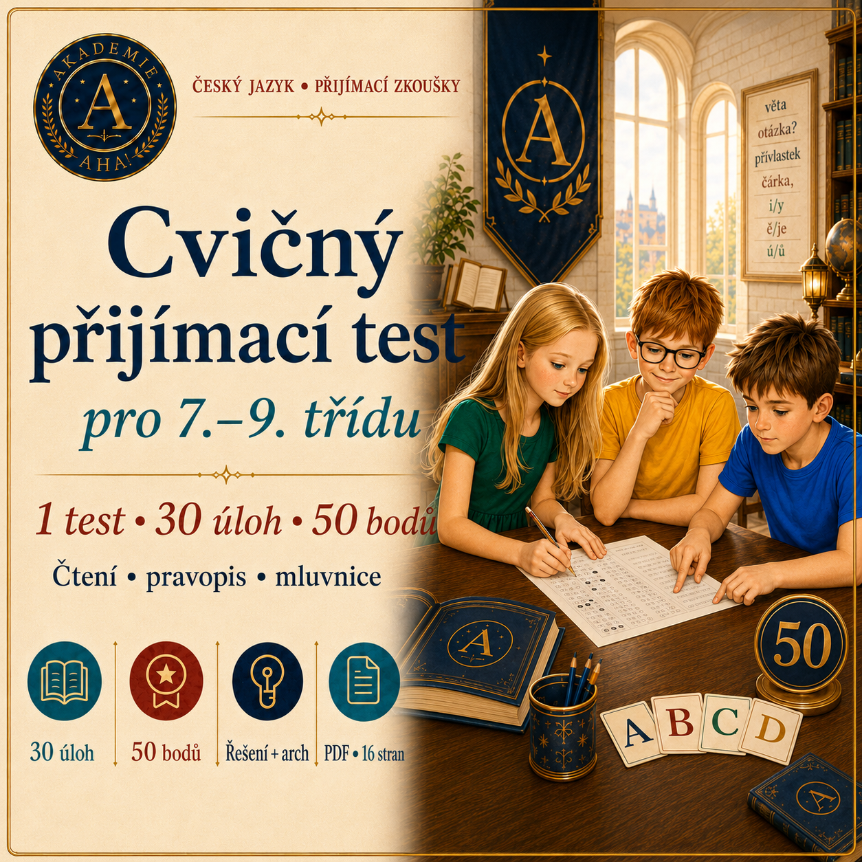 Cvičný přijímací test z českého jazyka ve stylu přijímacích zkoušek