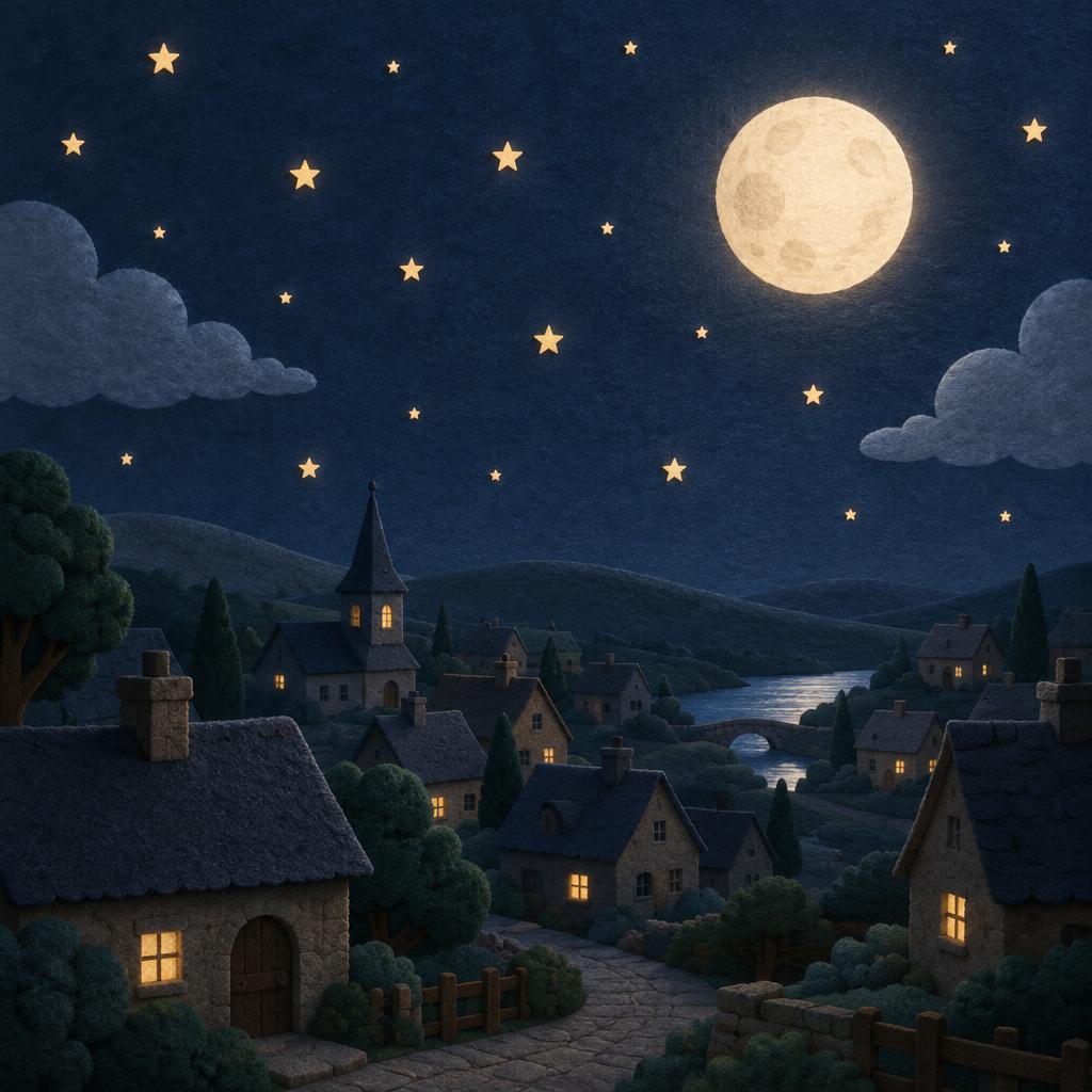 d) Noc nad vesnicí